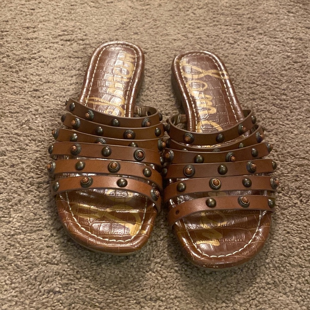 Brown studded slides size 8